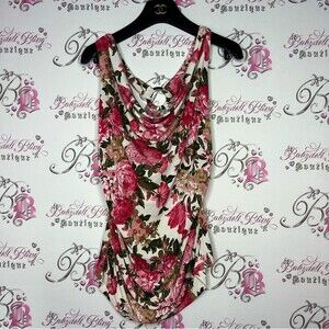 Floral y2k tank top with metal O ring back detail pink white green flowers